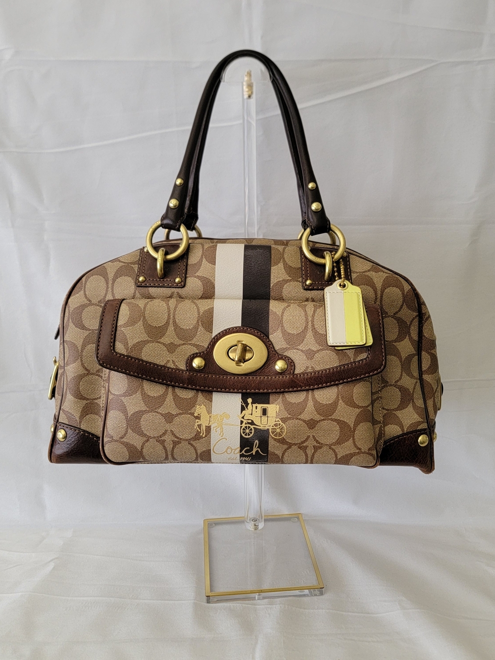 Coach Brown Signature Stripe Satchel - Brown
